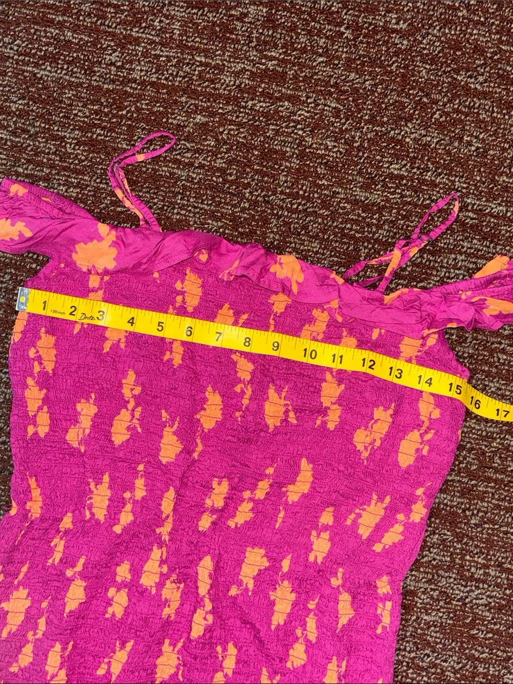 Anthropologie dress magenta smocked floral bell hem removable strap fitted med